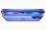 iPhone 16 and iPhone 16 Plus in ultramarine are shown stacked.