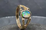 LeoLars-PABE Lightning Ridge Multicoloured Chrystal GEM Opal Design Ring, Size 58, 750 Gold…