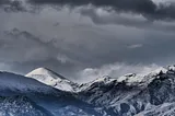 Snow-capped mountain range.