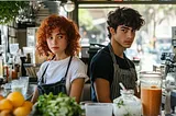 A young woman and young man are working at a health food store.
