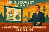 Man speaks before an audience. The screen on the left shows analytical tools, graphs, and a plant. On the backround is the skyline of Berlin.