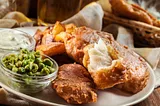 Fish and Chips with side of peas