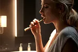 Woman Brushing her Teeth in the Bathroom