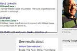 Screenshot of website entries re William Essex