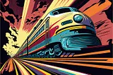 a speedy train on a track, pop art