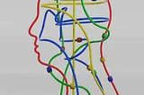 An illustration with a head with many thoughts used to depict a disrupted mental state.