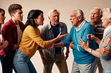 Adult Millenials in verbal argument with aged Baby Boomers