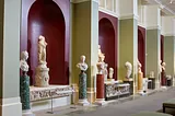 Landscape image of the Greek and Roman Statue hall at the Ashmolean Museum in Oxford