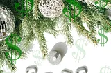 A Christmas tree brand with dollar signs as ornaments and the year 2022 depicting financial therapy resolutions for the new year