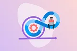 A developer sits comfortable on the DevOps infinity loop, typing on their laptop.