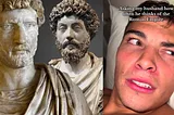 Meme featuring roman sculptures alongside a picture of a man in deep thought. The text above the man’s face reads, “Asking my husband how often he thinks of the Roman Empire.”