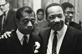 Dr. Martin Luther King Jr. with his arm around James Baldwin.