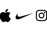 The logo of the companies Apple, Nike & Instagram
