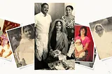 The image collage indicates five photos. It consists of my great-aunts, great-grandmothers, grandmother, mom, grandad, and aunty. It shows women from different generations still using their traditional wear. All photos were taken in Trinidad between the 1940s to 2001.