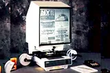 microfilm reader on black background