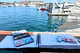 Sketching on the docks in Newport, RI photo by Anne Kullaf