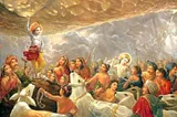 Shree Krishna lifting Govardhan Hill