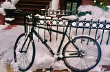 Boston, Mass. A frozen bicycle.