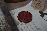 Red wax seal on an old letter.