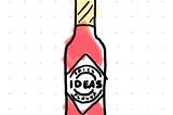 Hand drawn picture of a hotsauce bottle labelled “Ideas”