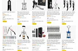 Screenshot of an Amazon page showing rows of corkscrews for sale in various shapes, colors, and prices