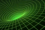 IMAGE: On a black background, a wormhole vortex drawn in green lines