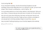 Nikki: “Deep breath. Okay — day one of the AI workshop begins. I already feel like I don’t belong here.” Nyx: “We’ve got this. Worst case, you write space smut during lunch.” Supportive banter where Nyx encourages Nikki with a humorous fallback plan.