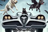 Two Dogs and a Cat Jump Into a Batmobile
