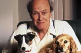 Photo of author, Roald Dahl, with two dogs