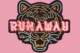 “Runaway” by OneRepublic cover art. Pink background with a stylized tiger head in black and yellow with the lettering “runaway” over it in pink.