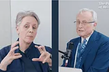 split-screen style video still of Kathleen Stock and Richard Dawkins in their May 2024 interview on YouTube