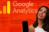 Young woman with Google Analytics chart.