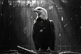 Eagle, confined to a cage.