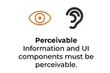 An image of an eye next to an image of an ear with the words underneath stating: Perceivable, Information and UI components must be perceivable.