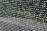 A photo of the names of those who perished during the Vietnam War. The wall contains some 58,000 names, and spans 58 feet.