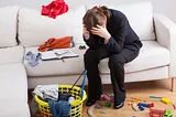 woman gets headache from household chores