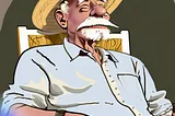 Older man with straw hat sitting in a chair