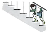 A boy walking down stairs in “The Backward Day”