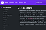 screenshot from Bootstrap official website where it’s mentioned about Bootstrap “Core Concepts” one among three is about their almost entirely relying on min-width