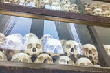 Human skulls on display at Choeung Ek Memorial, Choeung Ek Killing Fields, Cambodia.