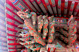 Colorful dragons on corners of roof in Buddhist temple