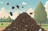 A pile of horse manure with flies