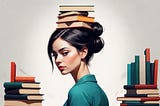 books balanced on top of a woman’s head
