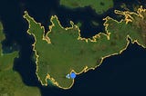 A satellite image of Great Britain weaved with the golden thread of the coastline walked.