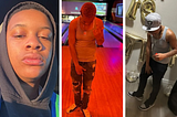three photos of Kalaya Morton. one in a hoodie. one appears to be at a bowling alley. one by balloon letters spelling ‘happy birthday 18’.