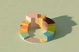 Digital generated image of abstract multi colored donut/pie chart on pastel green background.