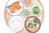 An illustration of a Japanese breakfast