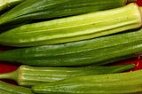 A close-up of a stack of okra.