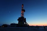 A view of the Rosneft oil rig drilling the first exploration well in the Khatanga Bay as part of the East Taimyr oilfield.