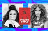 Angie Thomas and Nic Stone with the cover of “Concrete Rose.”